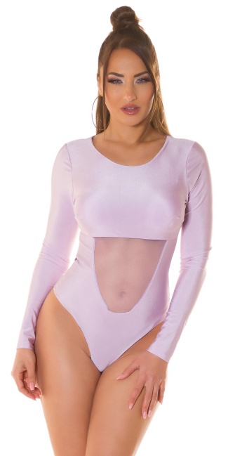 Body with Mesh Insert and long sleeves Lilac